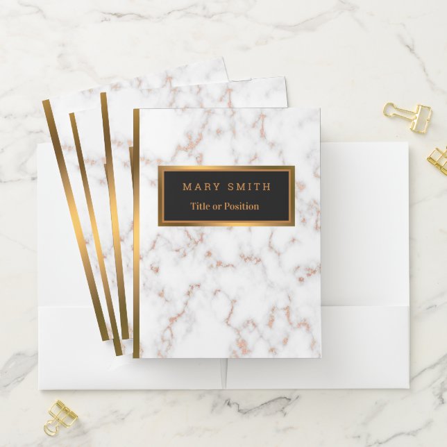 Luxury Blush Glitter Pink White Marble Customize Pocket Folder (In Situ)
