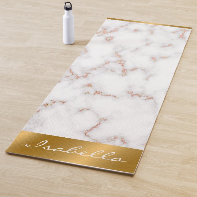 Luxury Blush Glitter Pink White Marble Customize Yoga Mat (In Situ)