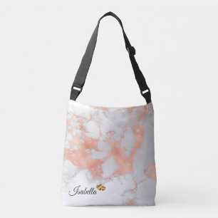 Luxury Blush Glitter White Pink Marble Add Text Crossbody Bag