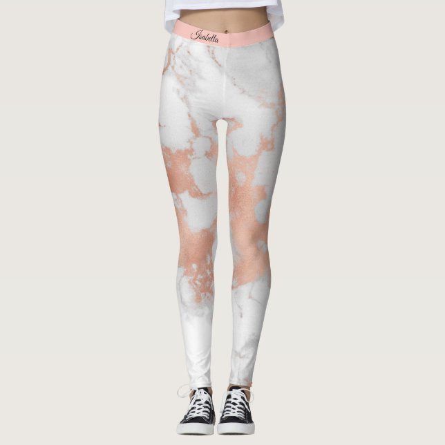 Luxury Blush Glitter White Pink Marble Add Text Leggings (Front)