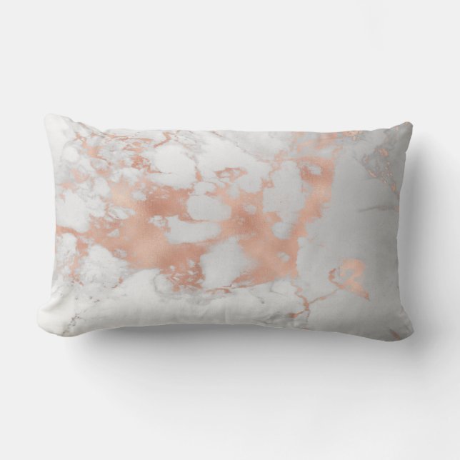 Luxury Blush Glitter White Pink Marble Cotton Lumbar Pillow (Front)