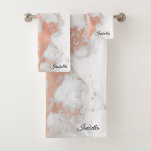 Luxury Blush Glitter White Pink Marble Customize Bath Towel Set