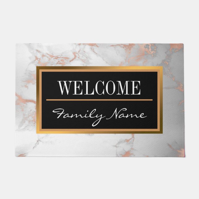 Luxury Blush Glitter White Pink Marble Customize Doormat (Front)