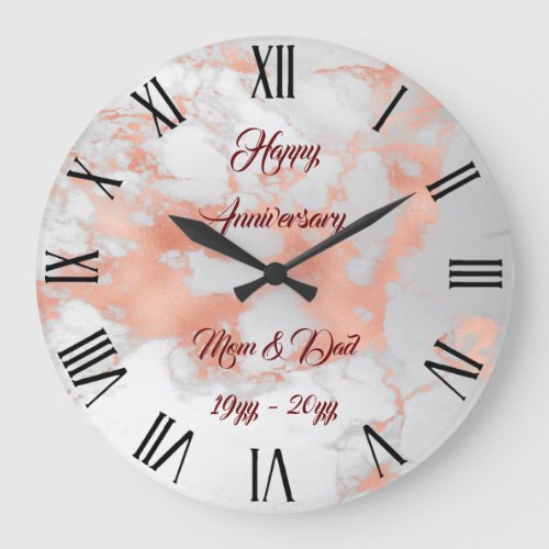 Luxury Blush Glitter White Pink Marble Customize Large Clock