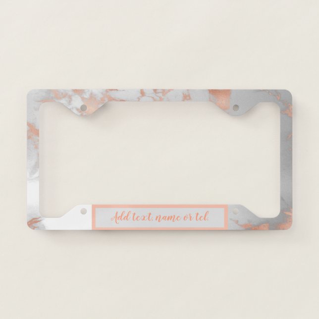 Luxury Blush Glitter White Pink Marble Customize License Plate Frame (Front)