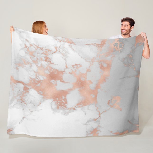 Luxury Blush Glitter White Pink Marble Fleece Blanket (In Situ)