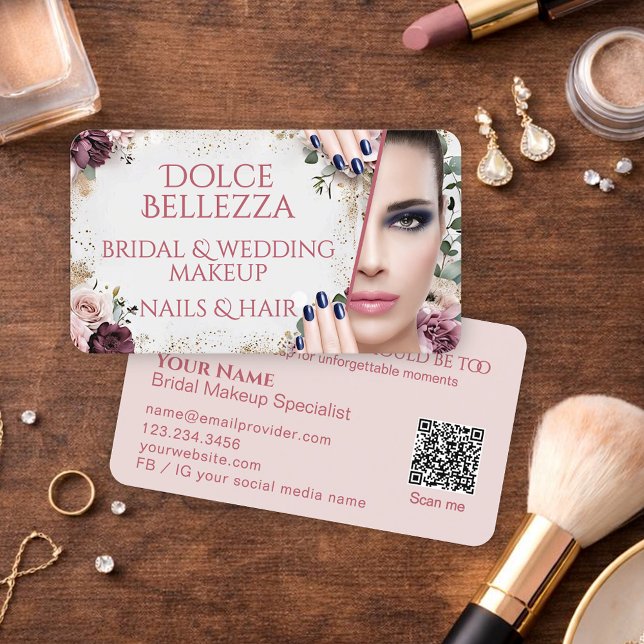 Luxury Blush Pink Floral Bridal Makeup Artist Business Card (Creator Uploaded)