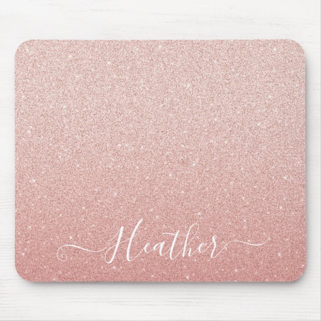 Luxury Blush Pink Glitter Monogram Name Mousepad (Front)