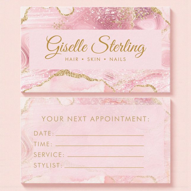 Luxury Blush Pink Gold Agate Marble Appointment Card (Creator Uploaded)