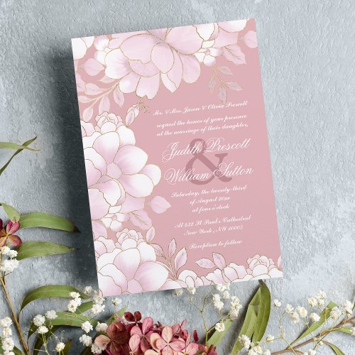 Luxury blush pink gold elegant floral wedding invitation