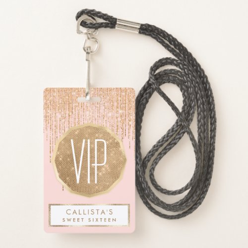 Luxury Blush Pink Gold Sparkly Glitter Fringe Badge