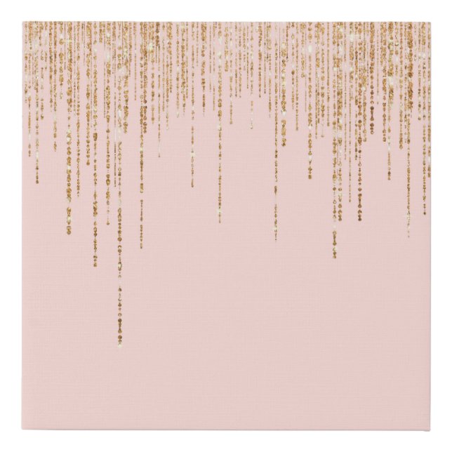 Luxury Blush Pink Gold Sparkly Glitter Fringe Faux Canvas Print (Front)