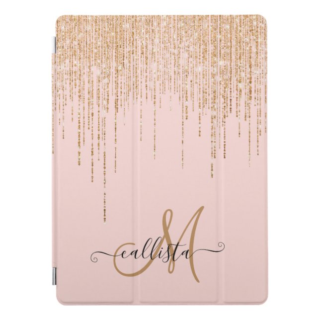 Luxury Blush Pink Gold Sparkly Glitter Fringe iPad Pro Cover (Front)