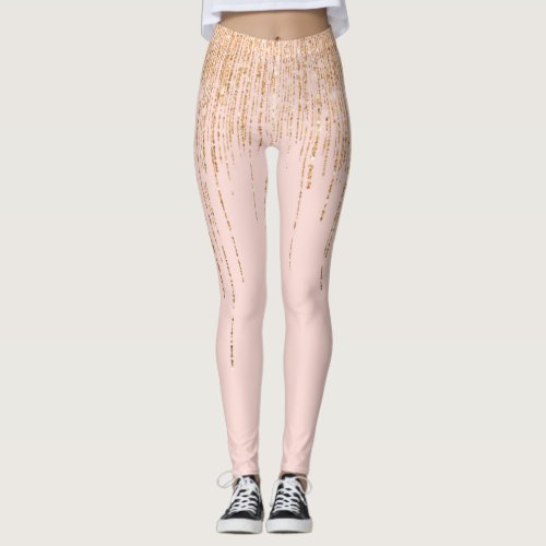 Luxury Blush Pink Gold Sparkly Glitter Fringe Leggings