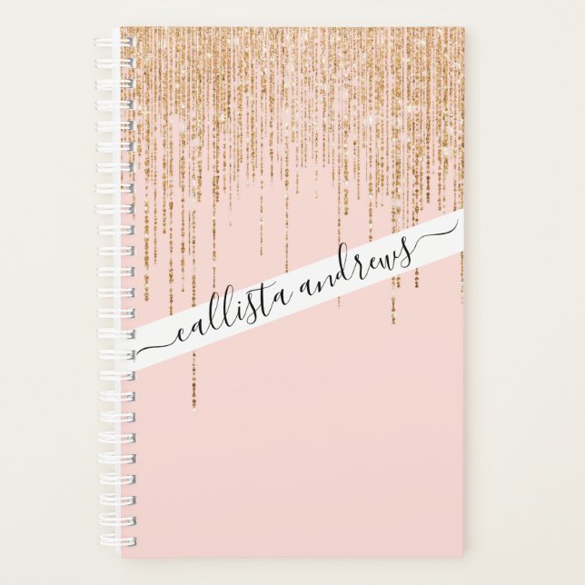 Luxury Blush Pink Gold Sparkly Glitter Fringe Planner (Front)