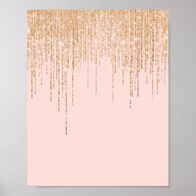 Luxury Blush Pink Gold Sparkly Glitter Fringe Poster (Front)