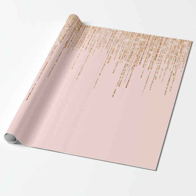 Luxury Blush Pink Gold Sparkly Glitter Fringe Wrapping Paper (Unrolled)