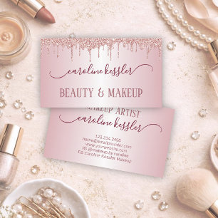 Luxury Blush Pink Makeup Artist & Hair Stylist Business Card