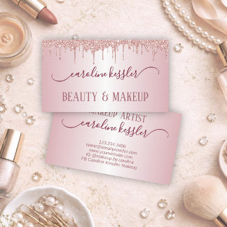 Luxury Blush Pink Makeup Artist & Hair Stylist Business Card