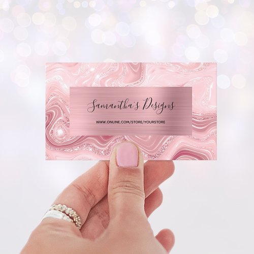 Luxury Blush Pink Marble Agate Glam Business Card