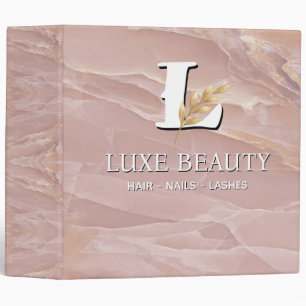 Luxury Blush Pink Marble Beauty Salon Logo 3 Ring Binder