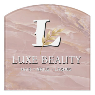 Luxury Blush Pink Marble Beauty Salon Logo Door Sign