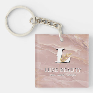 Luxury Blush Pink Marble Beauty Salon Logo Keychain