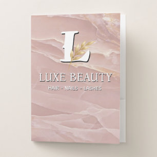 Luxury Blush Pink Marble Beauty Salon Logo Pocket Folder