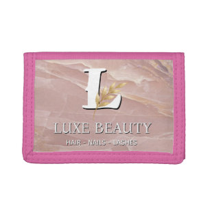 Luxury Blush Pink Marble Beauty Salon Logo Tri-fold Wallet