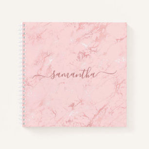 Luxury Blush Pink Marble Signature Name Notebook
