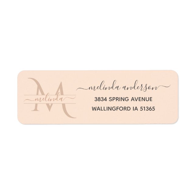 Luxury Blush Pink Monogram Custom Name Address Label (Front)