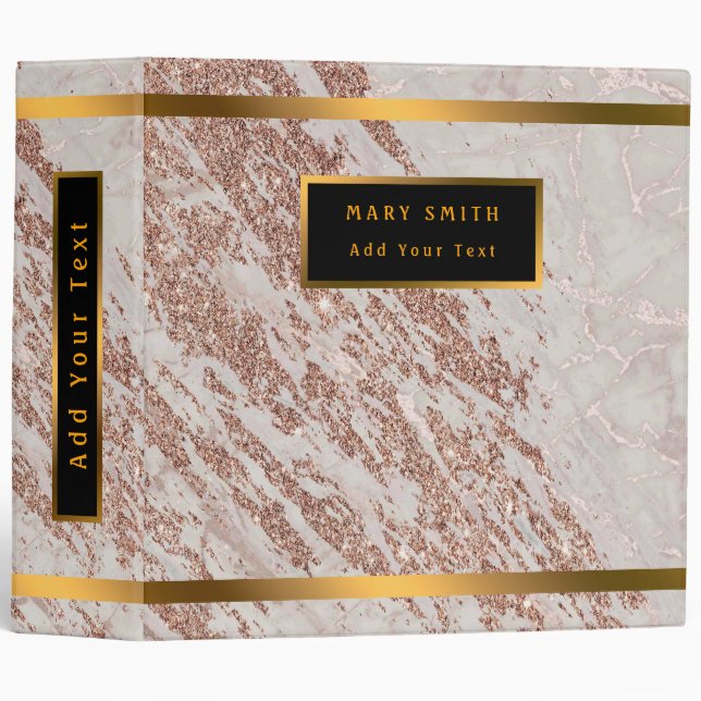 Luxury Blush Pink Rose Glitter Marble Customize 3 Ring Binder (Front/Spine)