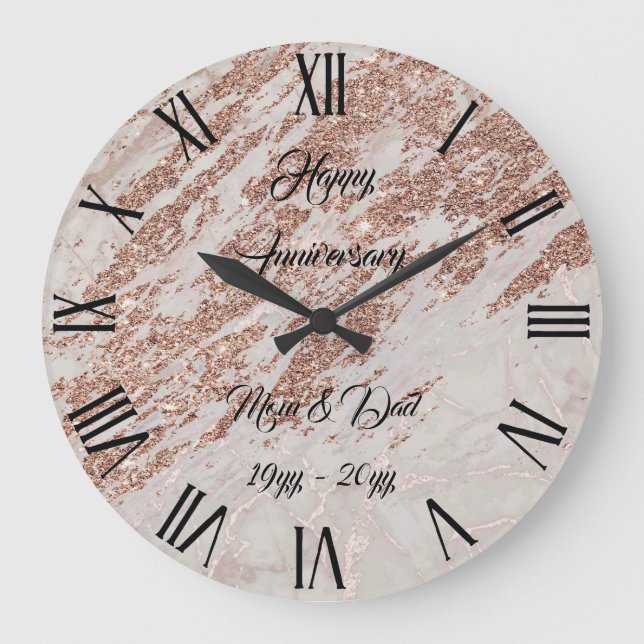 Luxury Blush Pink Rose Glitter Marble Customize Large Clock (Front)