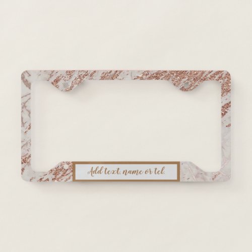 Luxury Blush Pink Rose Glitter Marble Customize License Plate Frame