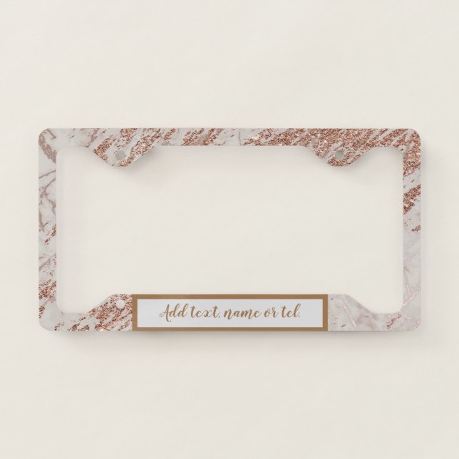 Luxury Blush Pink Rose Glitter Marble Customize License Plate Frame (Front)