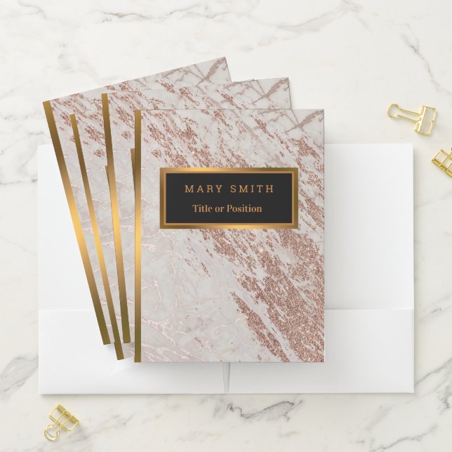 Luxury Blush Pink Rose Glitter Marble Customize Pocket Folder (In Situ)