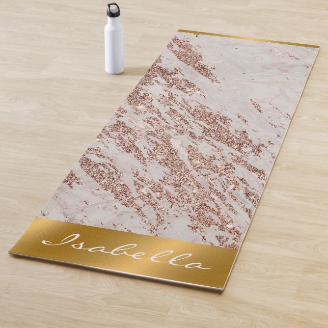 Luxury Blush Pink Rose Glitter Marble Customize Yoga Mat (In Situ)
