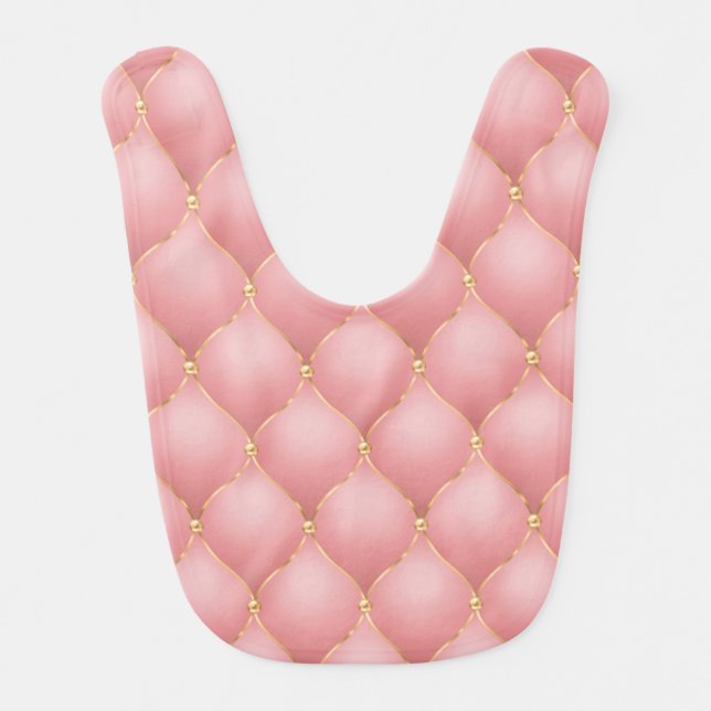Luxury Blush Pink Rose Gold Diamond Tufted Pattern Baby Bib (Front)