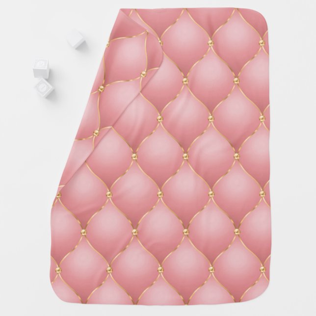 Luxury Blush Pink Rose Gold Diamond Tufted Pattern Baby Blanket (In Situ)