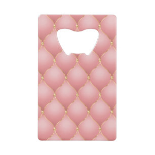 Luxury Blush Pink Rose Gold Diamond Tufted Pattern Credit Card Bottle Opener