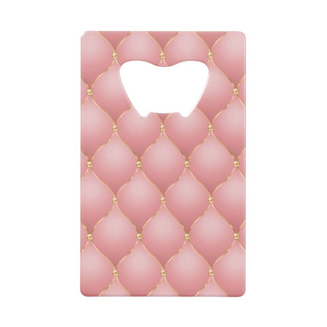 Luxury Blush Pink Rose Gold Diamond Tufted Pattern Credit Card Bottle Opener (Front)