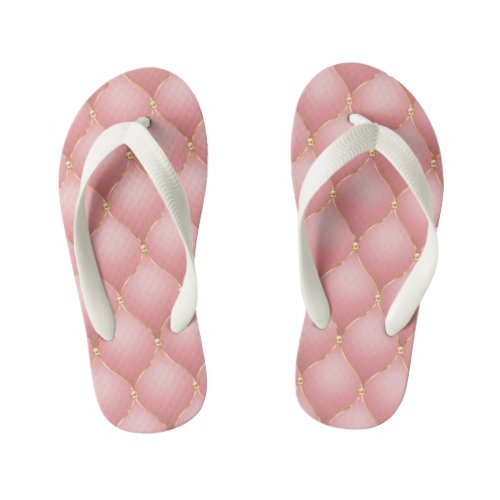 Luxury Blush Pink Rose Gold Diamond Tufted Pattern Kids Flip Flops