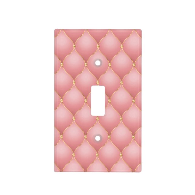 Luxury Blush Pink Rose Gold Diamond Tufted Pattern Light Switch Cover (Front)