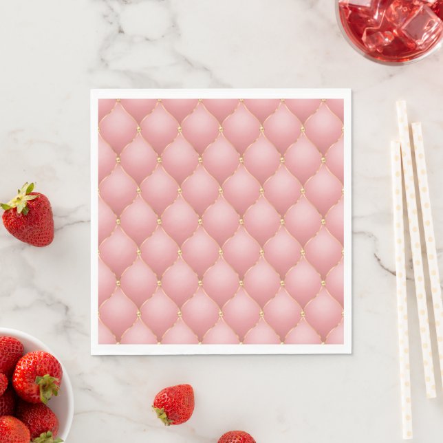 Luxury Blush Pink Rose Gold Diamond Tufted Pattern Napkins (Insitu)