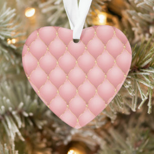 Luxury Blush Pink Rose Gold Diamond Tufted Pattern Ornament