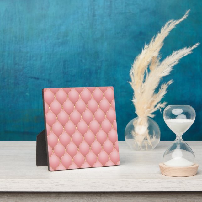 Luxury Blush Pink Rose Gold Diamond Tufted Pattern Plaque (Insitu)