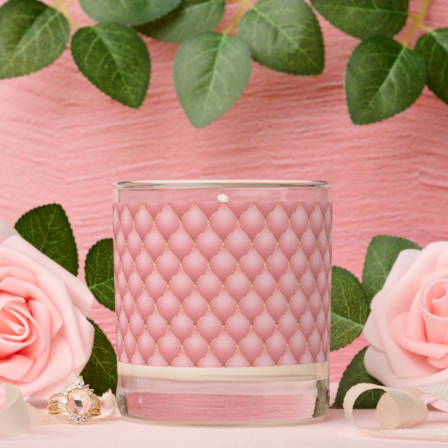 Luxury Blush Pink Rose Gold Diamond Tufted Pattern Scented Candle (Wedding)