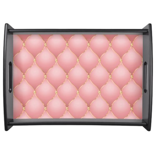 Luxury Blush Pink Rose Gold Diamond Tufted Pattern Serving Tray