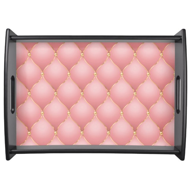Luxury Blush Pink Rose Gold Diamond Tufted Pattern Serving Tray (Front)
