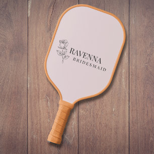 Luxury Blush Pink Rose Line Art Personalized Name  Carbon Fiber Pickleball Paddle
